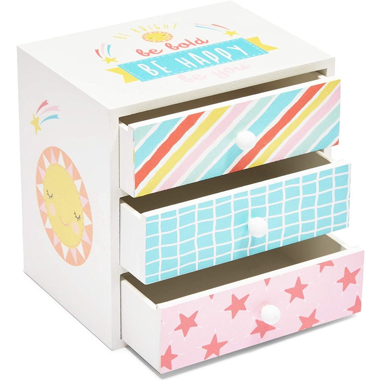 Wooden Kids Jewelry Box with Drawers for Girls, Be Bright, Be Bold, Happy, Be You (6.1 x 4.5 In)